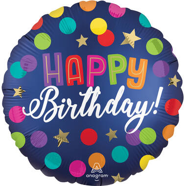 Foil Balloon - "HAPPY Birthday" - Confetti - Blue Satin - 45 cm